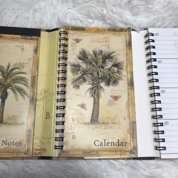 Palm Tree Travel Stamp Agenda Calendar Notes Trifold Magnetic Closure Planner - Picture 8 of 16